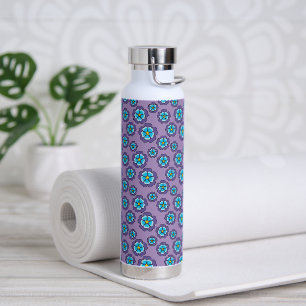 Violet Blue Flowers Pattern Water Bottle