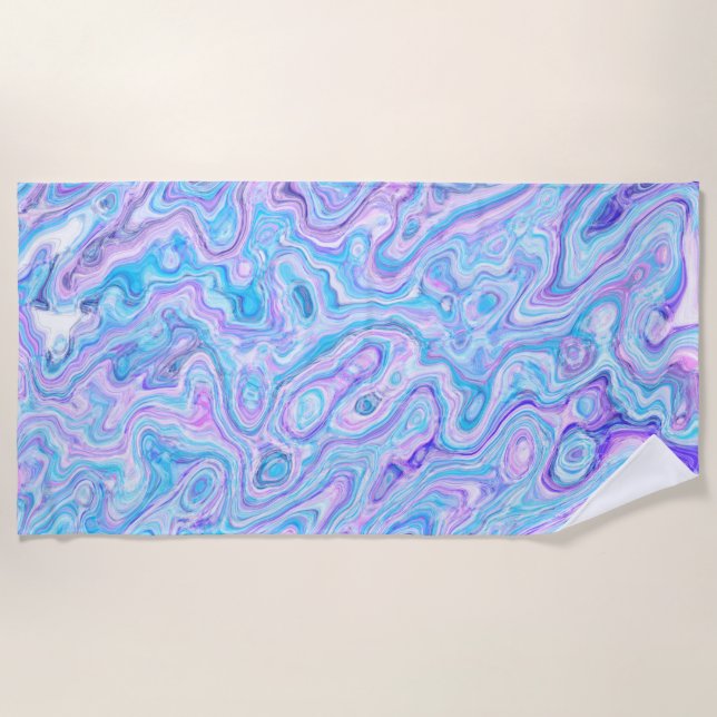 Violet Blue Marble Texture Abstract Liquid Paint Beach Towel (Front)