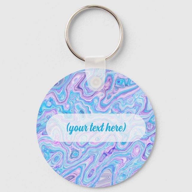 Violet Blue Marble Texture Abstract Liquid Paint Key Ring (Front)