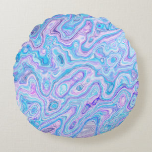 Violet Blue Marble Texture Abstract Liquid Paint Round Cushion