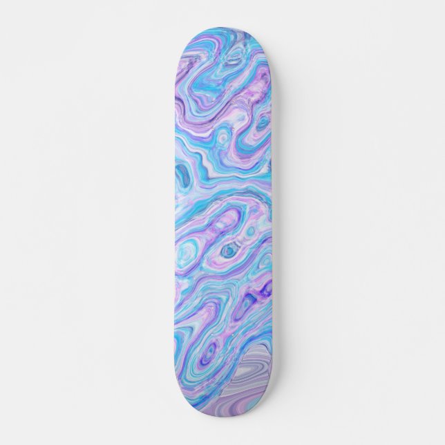 Violet Blue Marble Texture Abstract Liquid Paint Skateboard (Front)