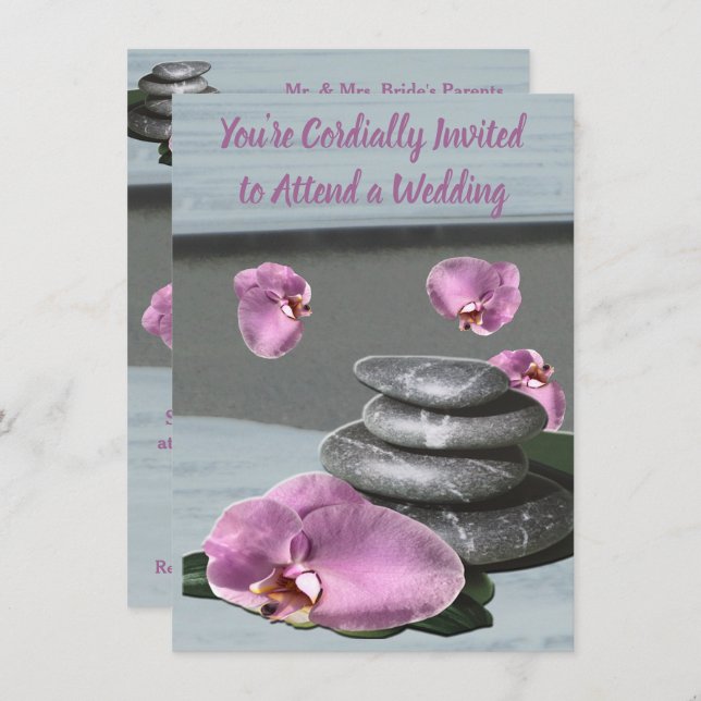 Violet Blue Orchid Rocks Wedding Invitation (Front/Back)
