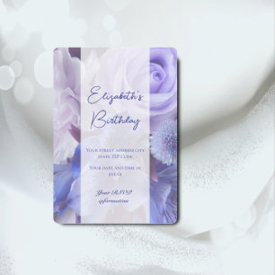 Violet Blue Rose Birthday Invitation Card