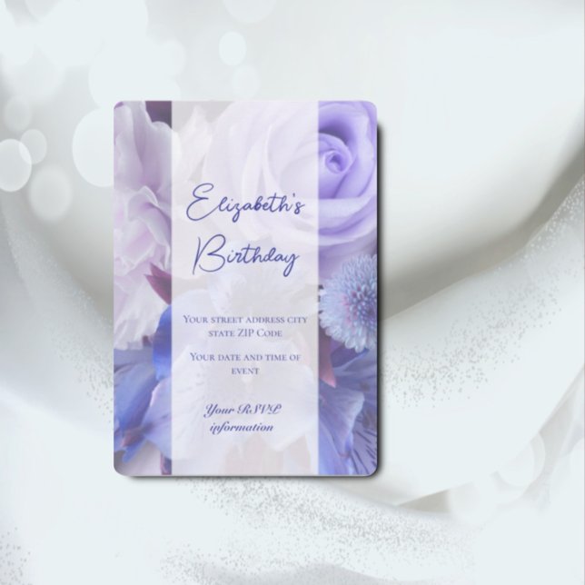 Violet Blue Rose Birthday Invitation Card (Creator Uploaded)