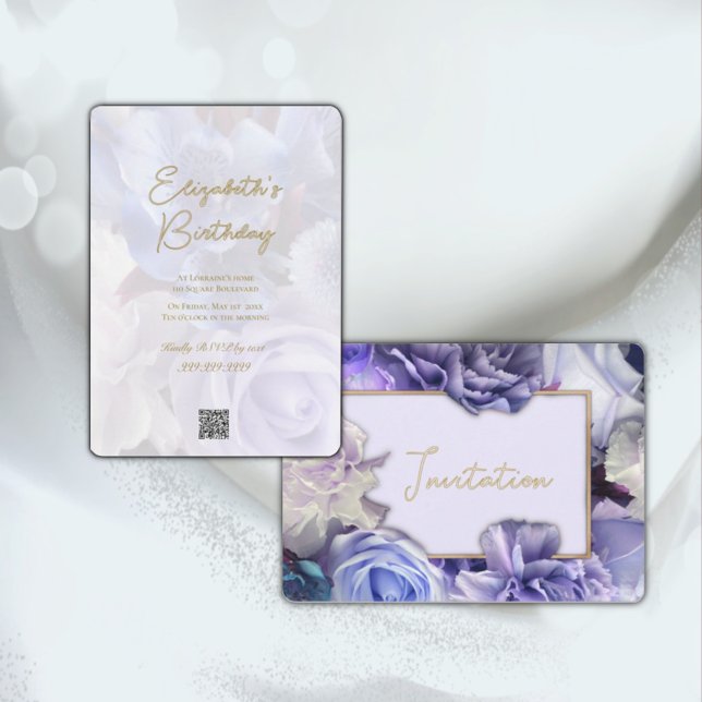 Violet Blue Rose Birthday Party Invitation (Creator Uploaded)