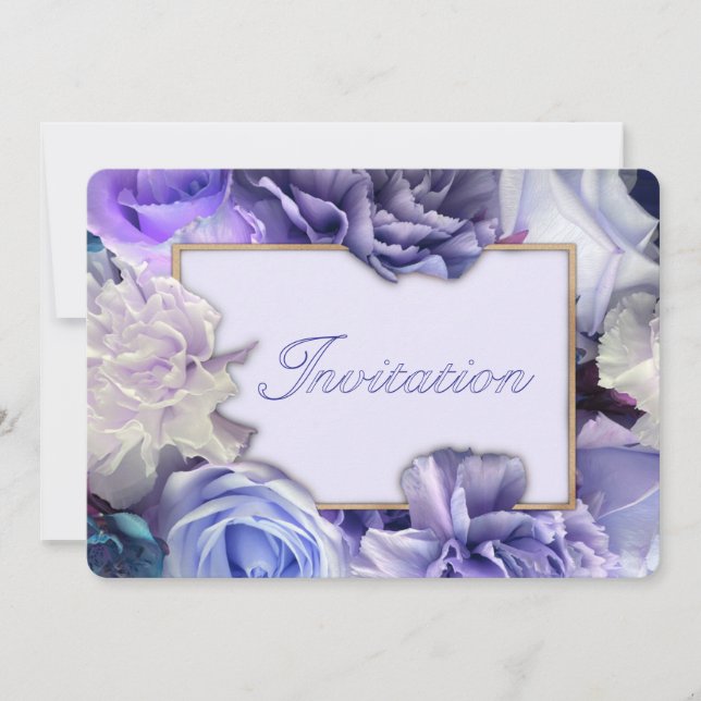Violet Blue Rose Birthday Party Invitation (Front)