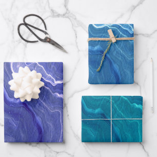 Violet Blue Sea Green Agate Marble Abstraction   Wrapping Paper Sheet