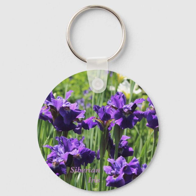Violet Blue & White Siberian Iris Key Ring (Front)