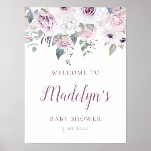 Violet Blush   Floral Baby Shower Welcome Poster