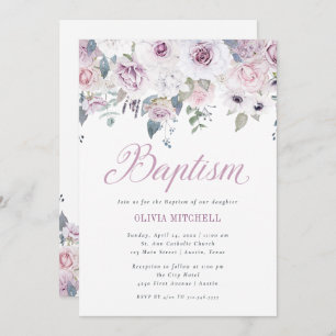 Violet Blush Floral   Baptism Invitation