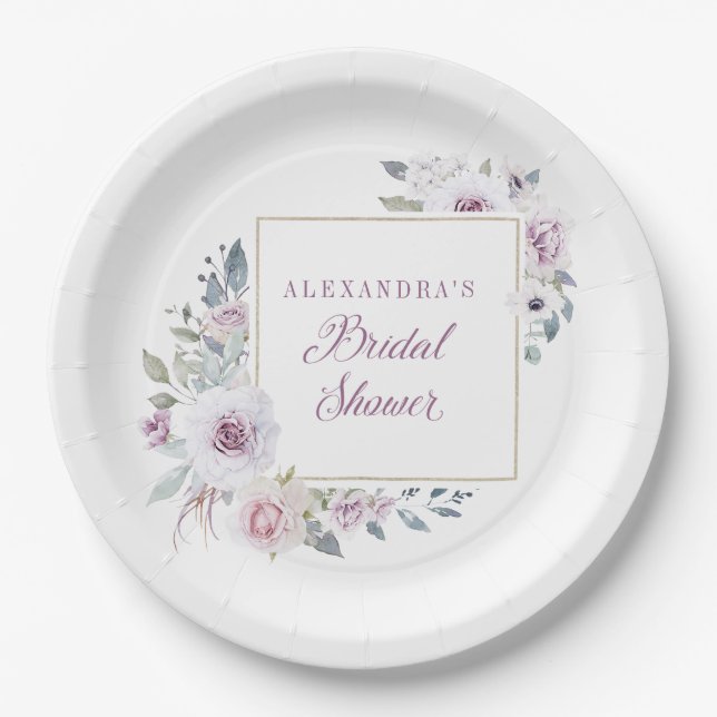 Violet Blush | Floral Bridal Shower Paper Plate (Front)