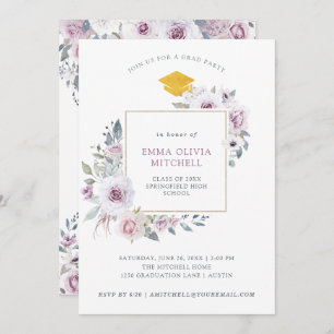 Violet Blush Floral   Graduation Party Invitation