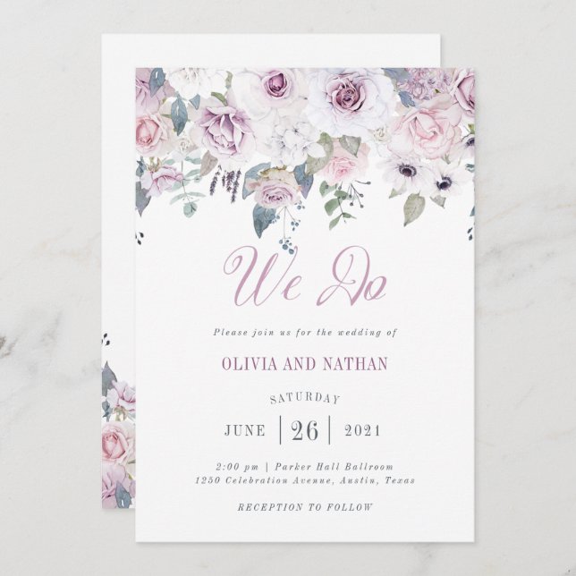 Violet Blush | Floral Wedding Invitation (Front/Back)