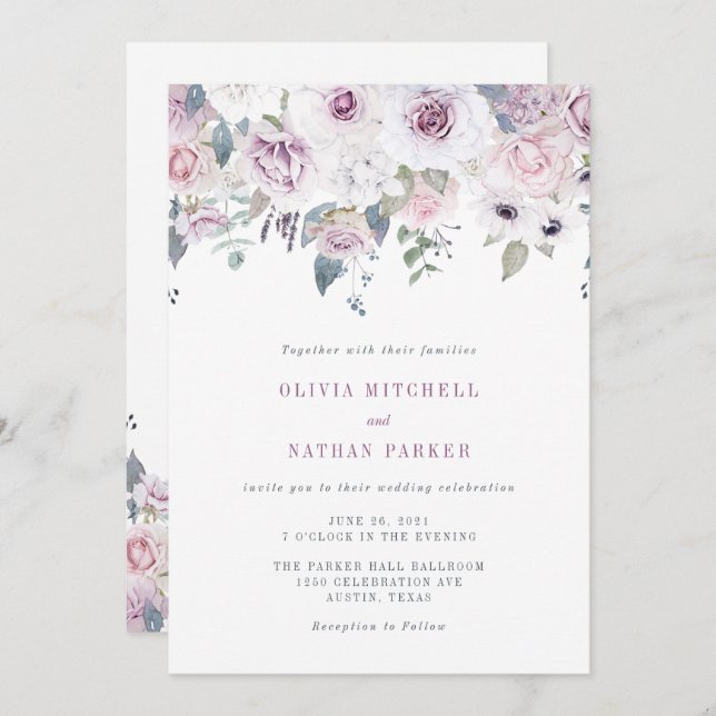 Violet Blush | Floral Wedding Invitation (Front/Back)