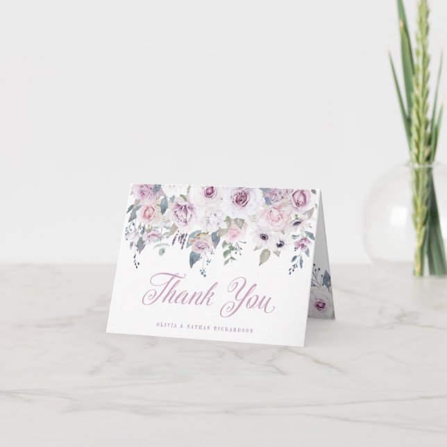 Violet Blush | Floral Wedding Thank You Card (Front)