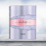 Violet blush pink agate marble name 2024 planner<br><div class="desc">Violet,  lavender coloured and blush pink metal and agate,  marble stone print as background.  Personalise and add your name. The name is written with a modern hand lettered style script.</div>