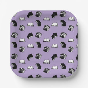 Violet Bookish Bibliophile Librarian Book Pattern Paper Plate