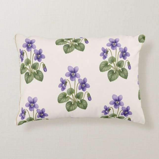 Violet Botanical, February Birth Flower Decorative Cushion (Front)