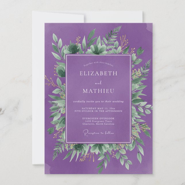Violet Botanical Flourish Wedding Invitation (Front)