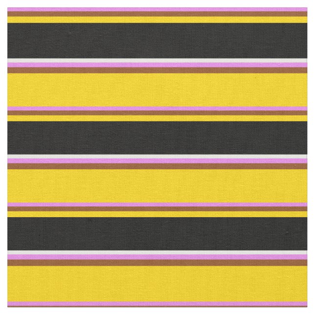 Violet, Brown, Yellow, Black & Mint Cream Lines Fabric (Close Up)