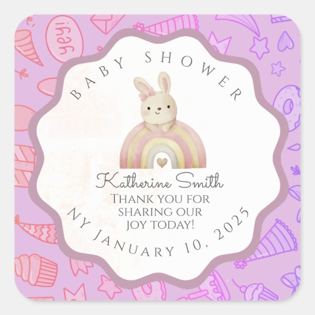 VIOLET bunny pastel party babyshower  Square Sticker (Front)