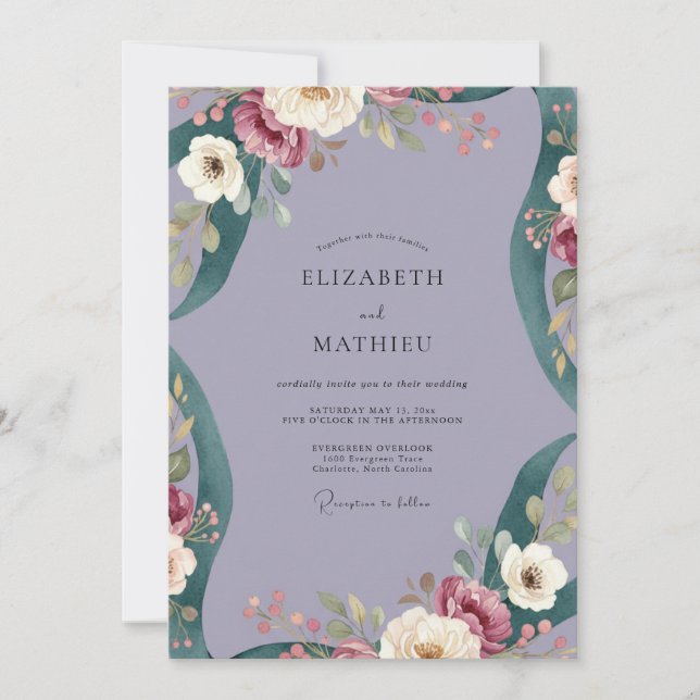 Violet Burgundy Painted Wedding Invitation (Front)