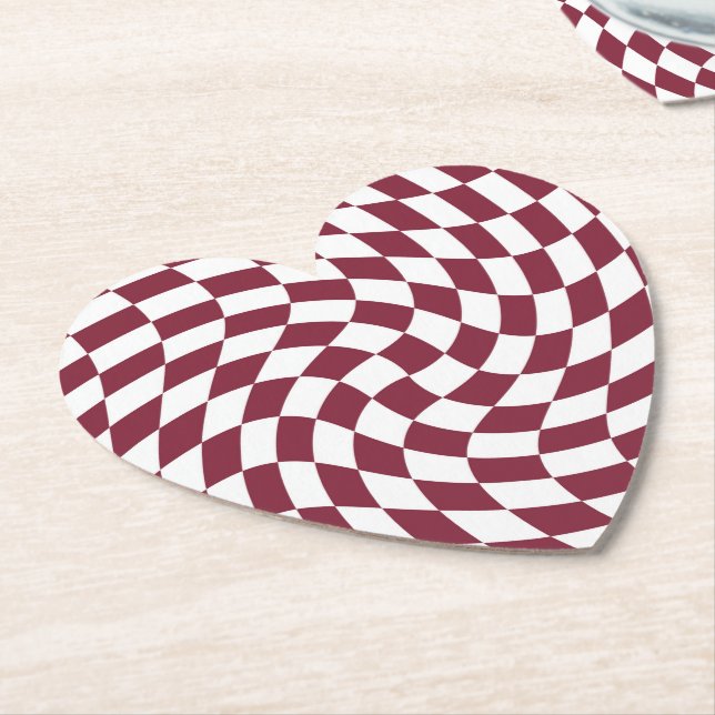 Violet Burgundy Wedding Collection Check Chequered Paper Coaster (Angled)