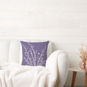 Violet Butterflies Botanical Branches Modern Cushion