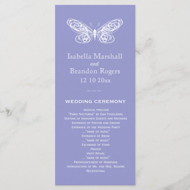 Violet Butterfly Wedding Program (Front)