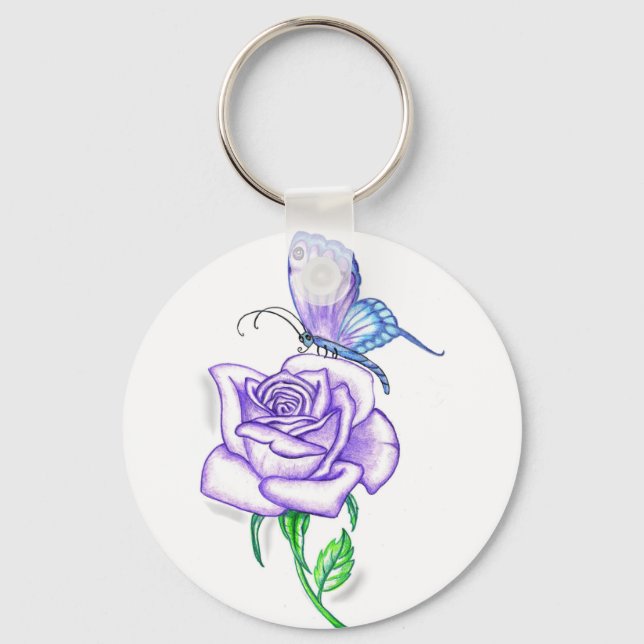 Violet Butterfly with Rose Key Ring (Front)