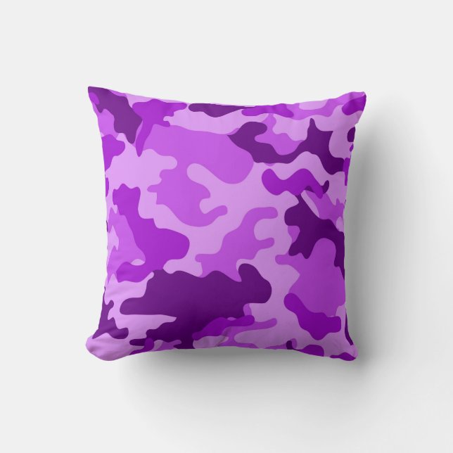 Violet Camo Pattern Throw Pillow (Front)
