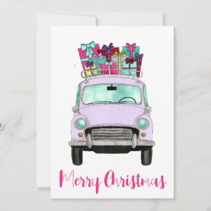 Violet Car with Christmas Gifts Holiday Card