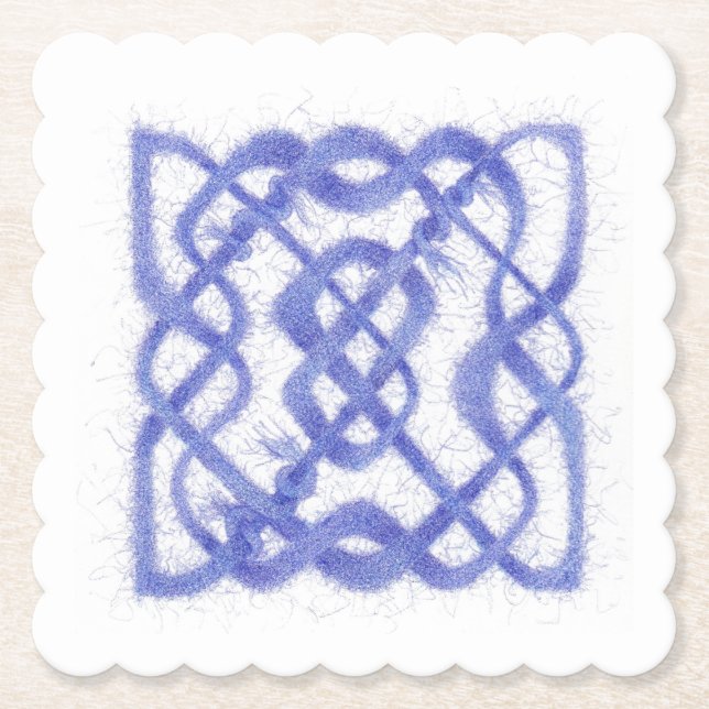 VIOLET CELTIC KNOT Scalloped Square Paper Coasters (Front)
