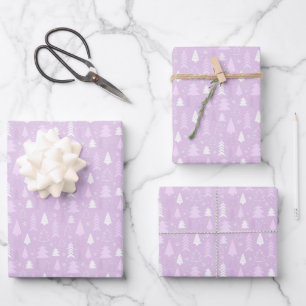 Violet Christmas trees Xmas wrapping paper sheets