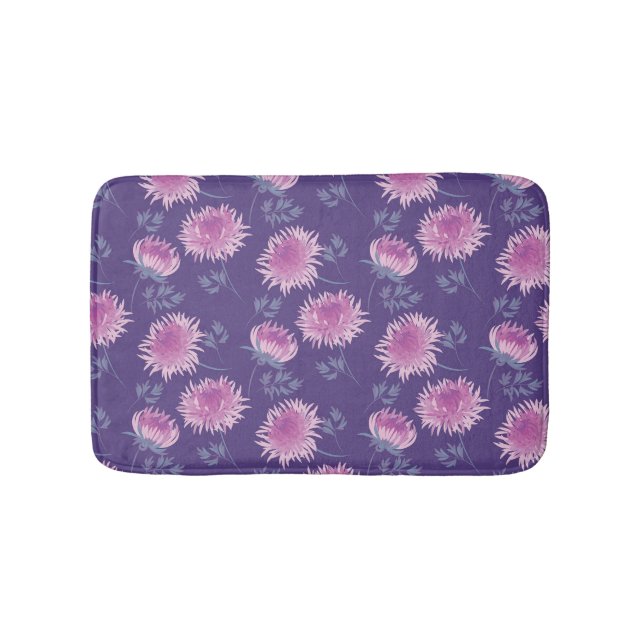 Violet Chrysanthemum Flower Vintage Pattern Bath Mat (Front)