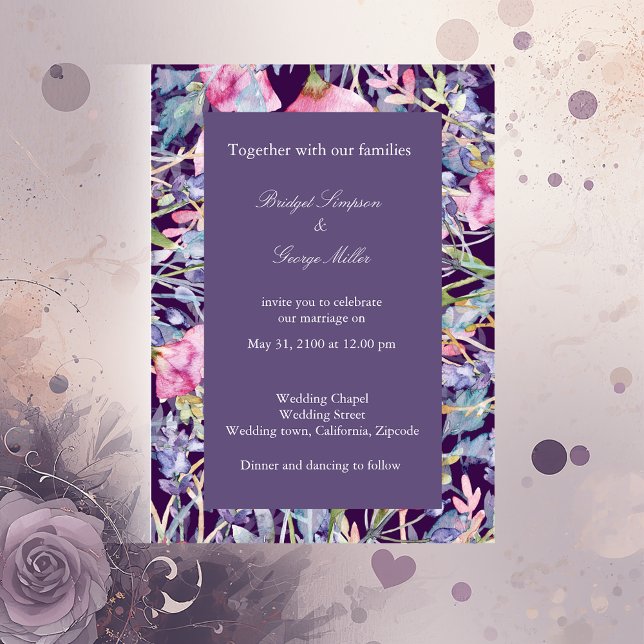 violet colourful wildflower greenery wedding invitation (Creator Uploaded)