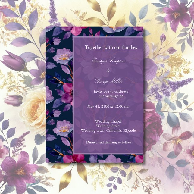 violet colourful wildflower greenery wedding invitation (Creator Uploaded)