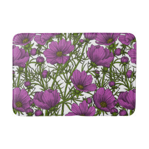 Violet cosmos flowers bath mat