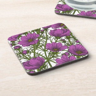 Violet cosmos flowers coaster