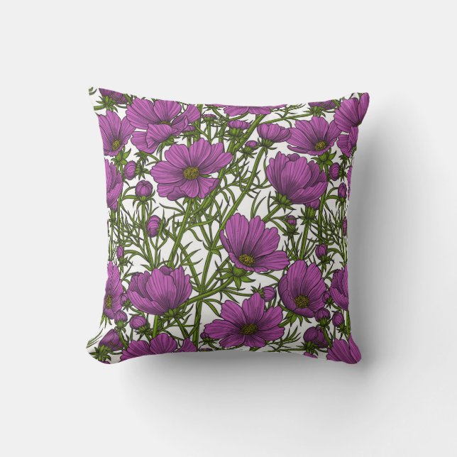 Violet cosmos flowers cushion (Front)