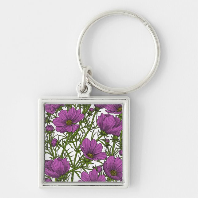 Violet cosmos flowers key ring (Front)