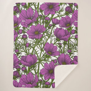 Violet cosmos flowers sherpa blanket