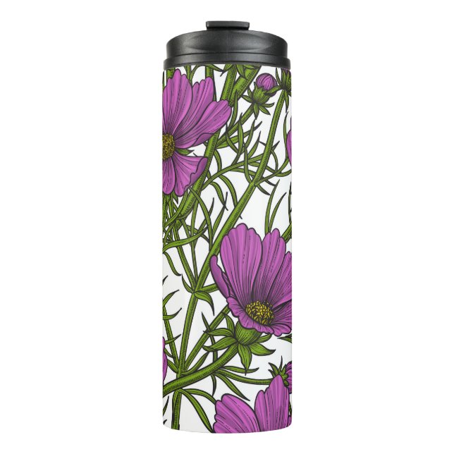 Violet cosmos flowers thermal tumbler (Front)