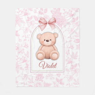 Violet Custom Pink Teddy Bear Nursery Design Fleece Blanket