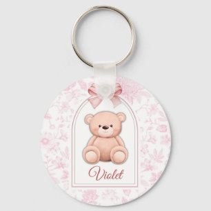 Violet Custom Pink Teddy Bear Nursery Design Key Ring