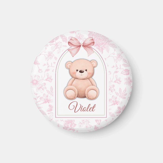 Violet | Custom Pink Teddy Bear Nursery Design  Magnet (Front)