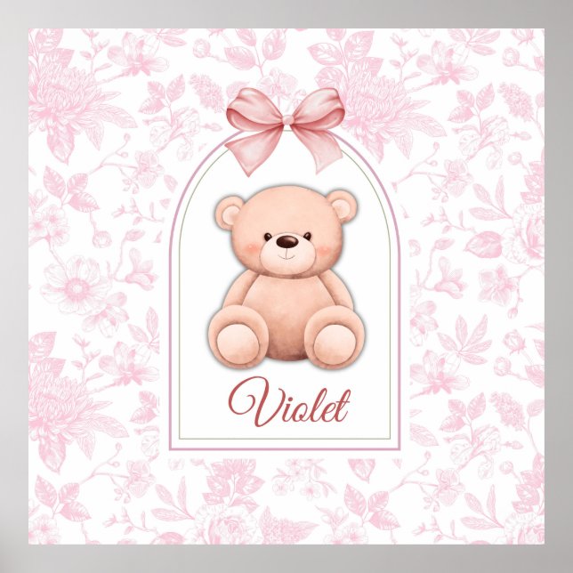 Violet | Custom Pink Teddy Bear Nursery Design  Poster (Front)
