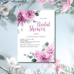 Violet Dahlia Eucalyptus Greenery Bridal Shower  Invitation
