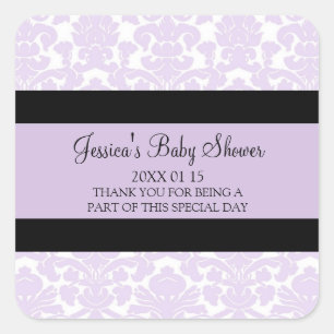 Violet Damask Baby Shower Favour Stickers