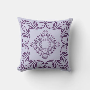 Violet Damask Pattern Plain Silver Background Cushion